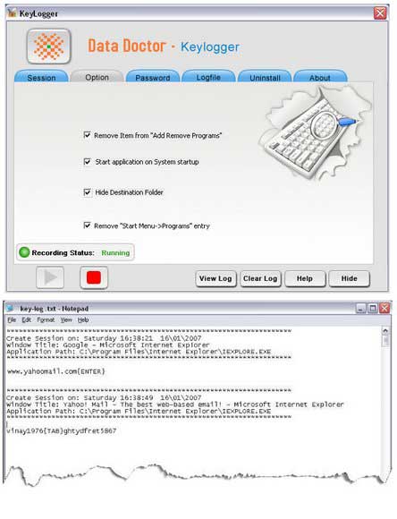 Screenshot of Keystroke Logging Software