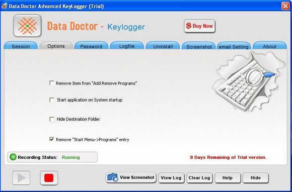Screenshot of Vista Keylogger