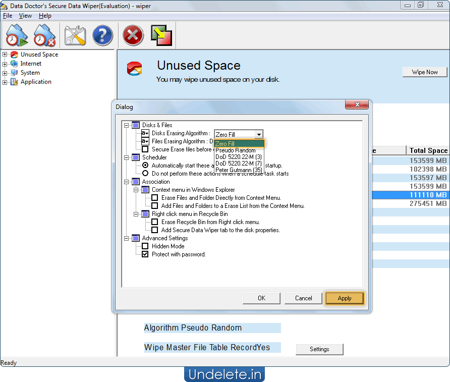 Select files to wipe